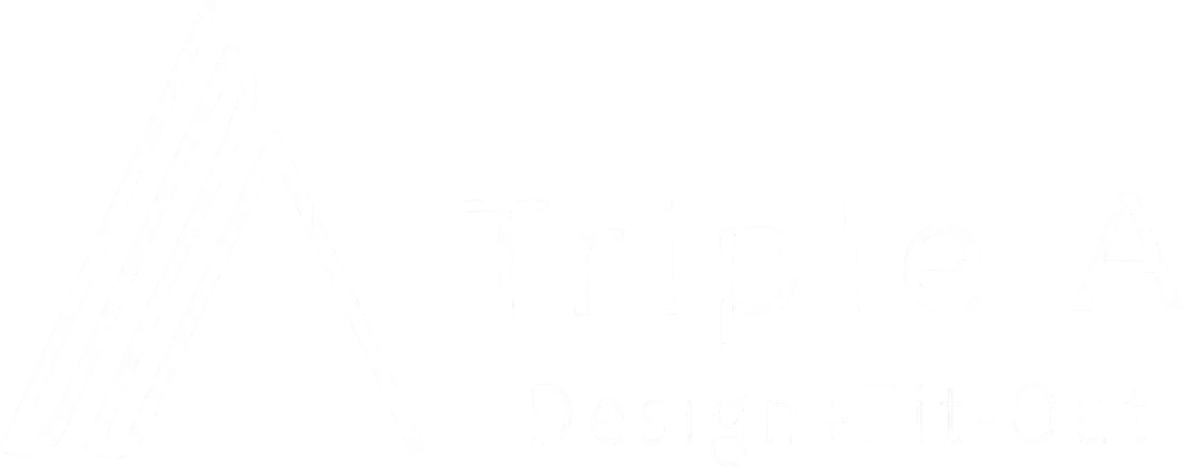 Triple A Interiors logo - white horizontal wordmark